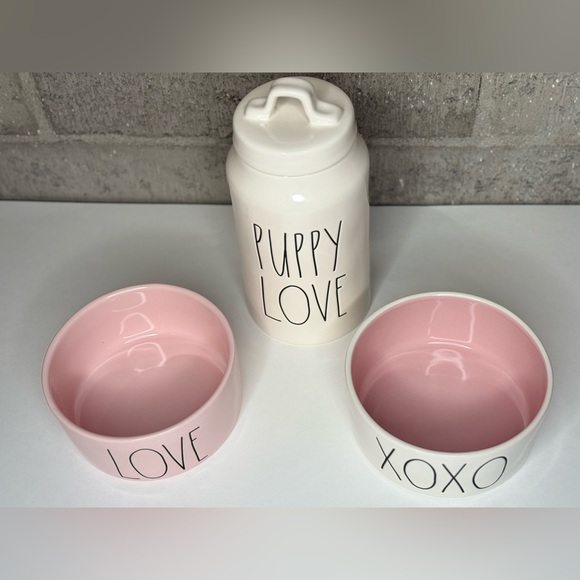 Rae Dunn Pet Set NWOT: PUPPY LOVE Canister + LOVE & XOXO Bowls - Picture 4 of 5
